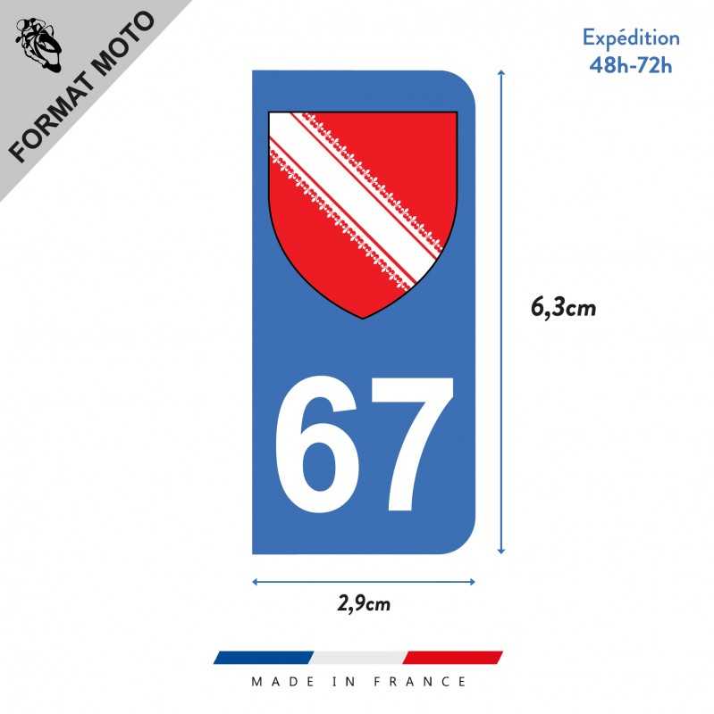 Autocollants Plaque Immatriculation Département 67 Bas-Rhin - Lot De 4 Stickers (avant/arrière) - 45x100 Mm, Vinyle Haute Tenue Anti-UV - Fabriqué En France - 11