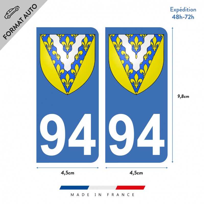 Set 4 Adesivi Per Targa Dipartimento 94 Val-de-Marne - Regione Ile-de-France - Adesivi Auto Moto Camper - Prodotto In Francia